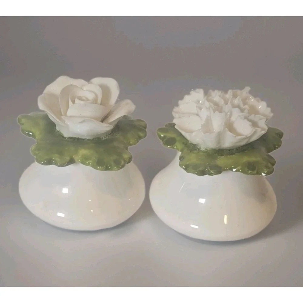 Vintage Denton English Bone China Dainty Porcelain Floral Salt and Pepper Set